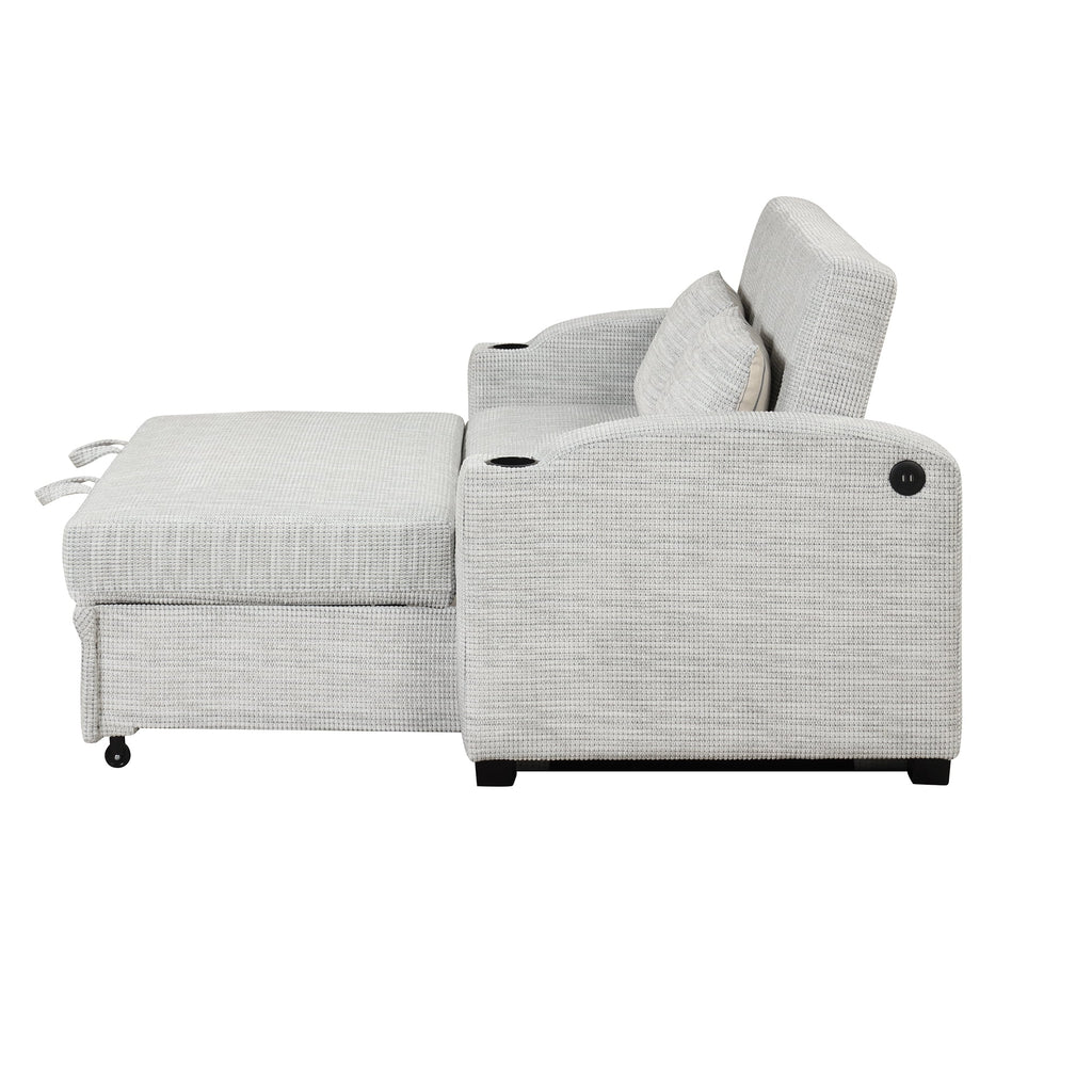 65" Pull Out Sofa Bed Chenille Convertible Loveseat with Adjustable Backrest W33639
