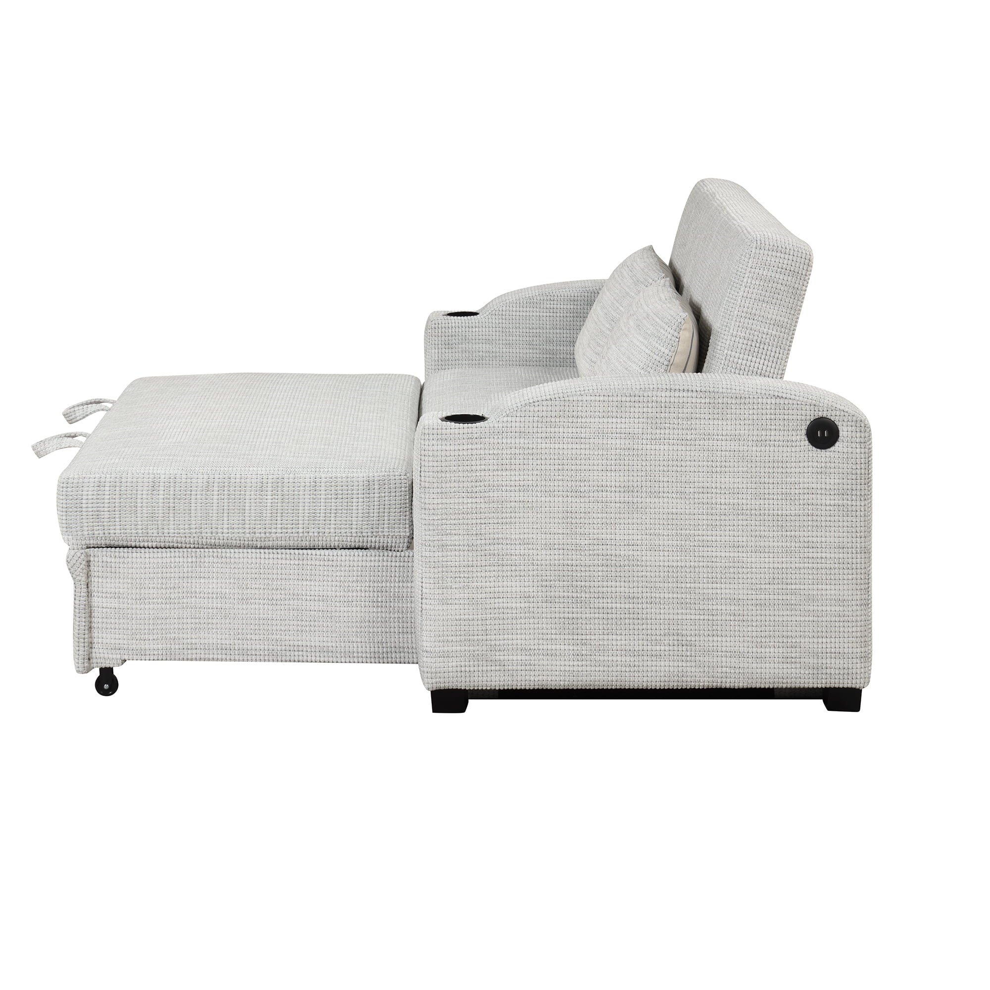 65" Pull Out Sofa Bed Chenille Convertible Loveseat with Adjustable Backrest W33639