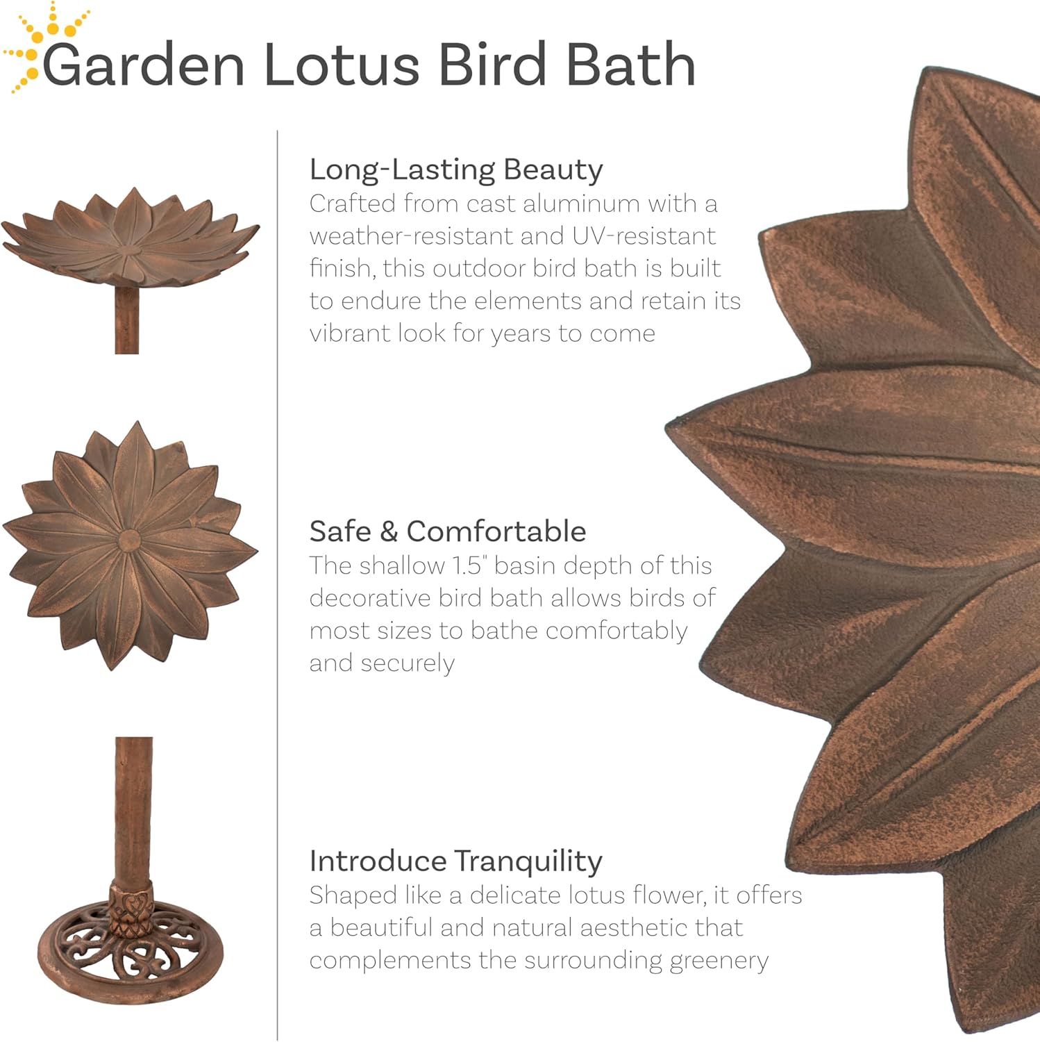 Copper Patina Metal Bird Bath with UV-Resistant Finish O8329
