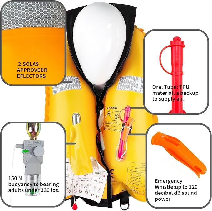 Automatic Inflatable Life Jacket for Adults, Low Profile, 330 lbs E6850