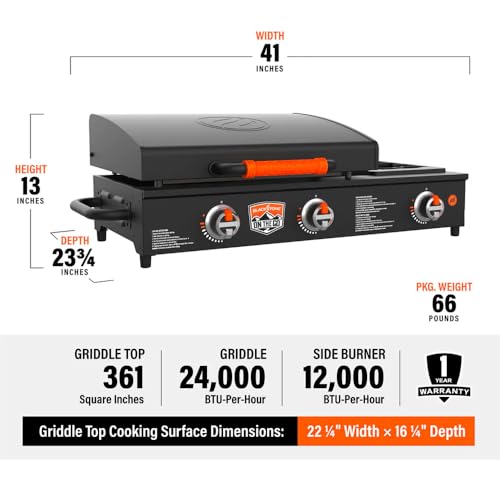 22 inch Flat Top BBQ Griddle Grill Station with Hood and Handles for Outdoor Cooking I878255