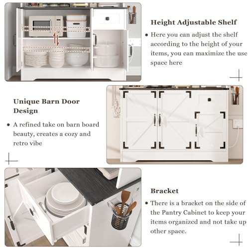 Kitchen Pantry Cabinet with Charging Station and Microwave Stand, White A481