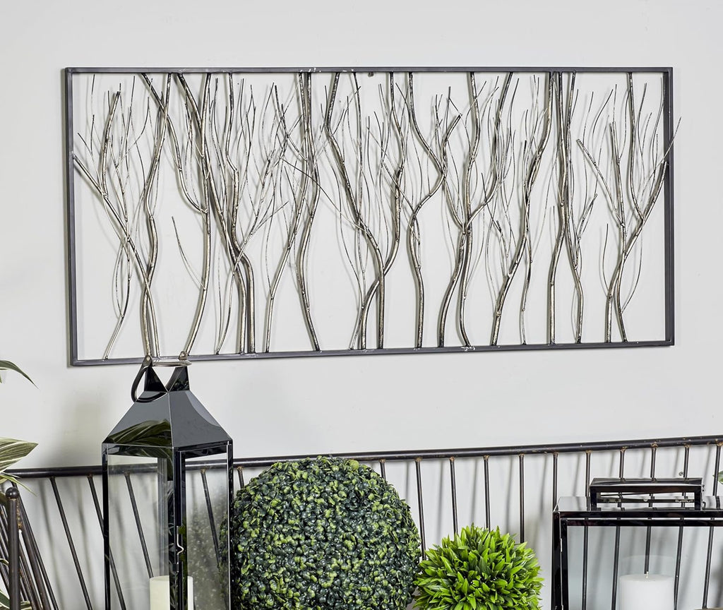 Metal Tree Wall Decor with Black Frame, 48 x 22 Inches O652529
