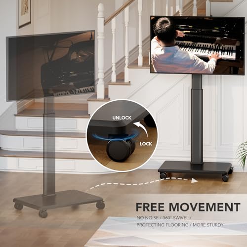 Rolling Floor TV Stand with Wheels, Height Adjustable for 27-65 Inch TVs B690