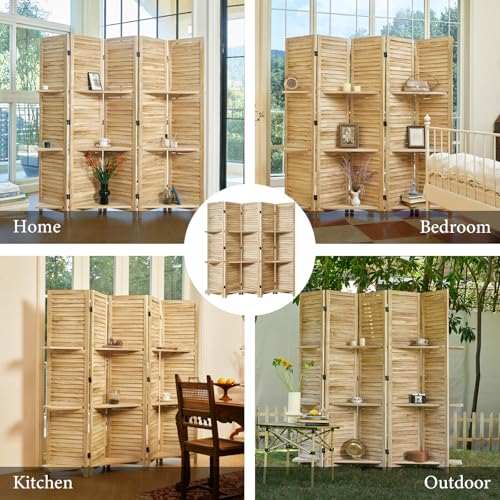Folding Room Divider with Shelves, 6 Panels, Brown D785582