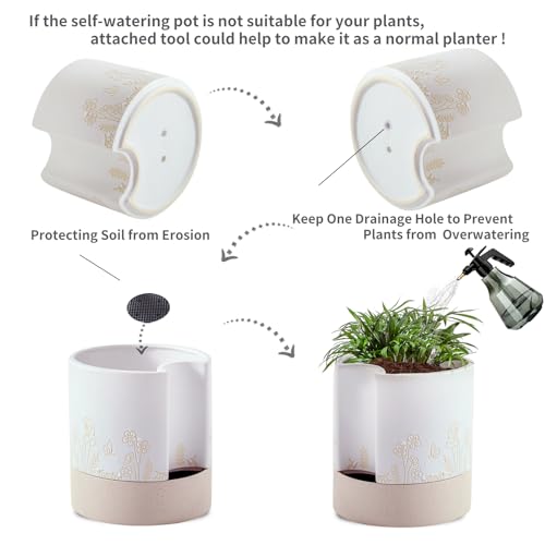 Self-Watering Ceramic Plant Pot with Drainage Hole for Indoor and Outdoor Plants E5905