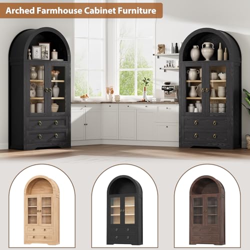 Arched Bookshelf Pantry Cabinet with Drawers and Shelves, 71" Tall M5569