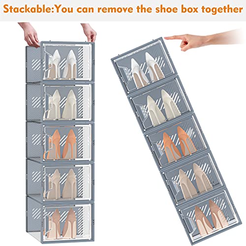 Clear Plastic Stackable Shoe Storage Boxes, 12 Pack, X-Large U602