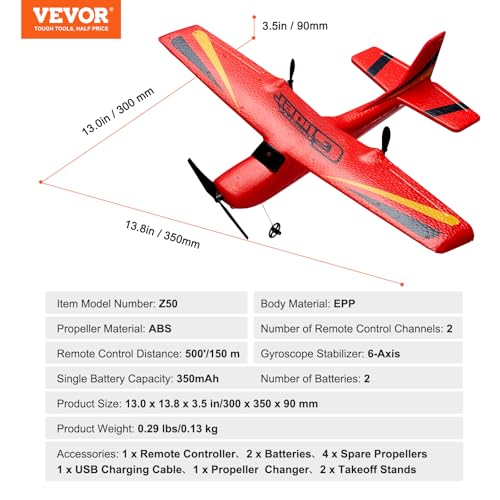 RC Airplane, 2.4GHz 2 Channel Remote Control Aircraft with 6-Axis Gyro, Red J366