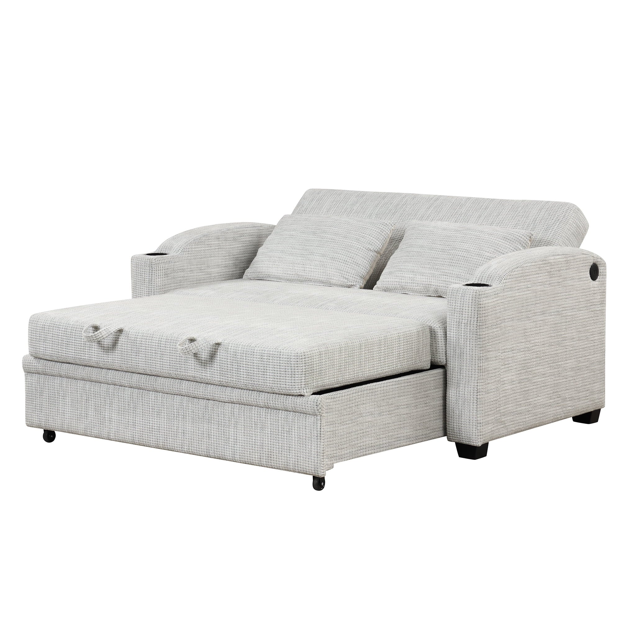 65" Pull Out Sofa Bed Chenille Convertible Loveseat with Adjustable Backrest W33639