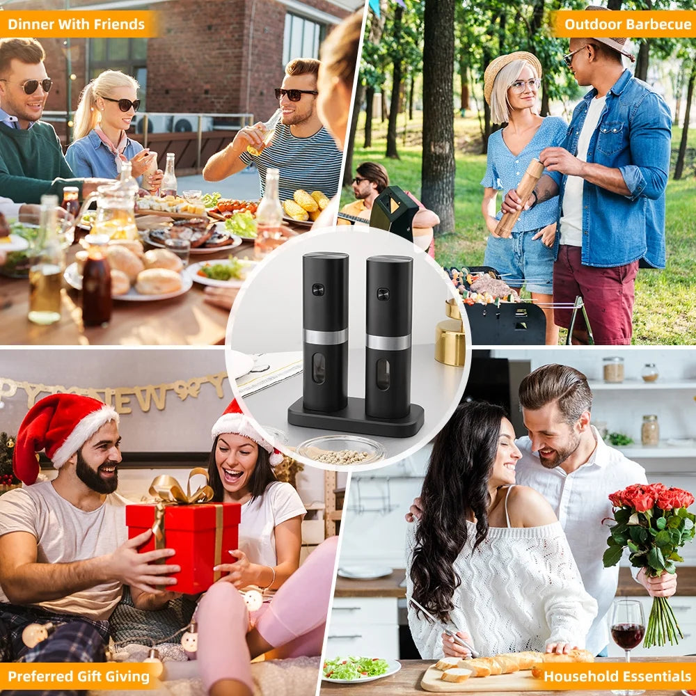 Rechargeable Electric Salt and Pepper Grinder Duo, Set of 2, Adjustable Coarseness Y43880