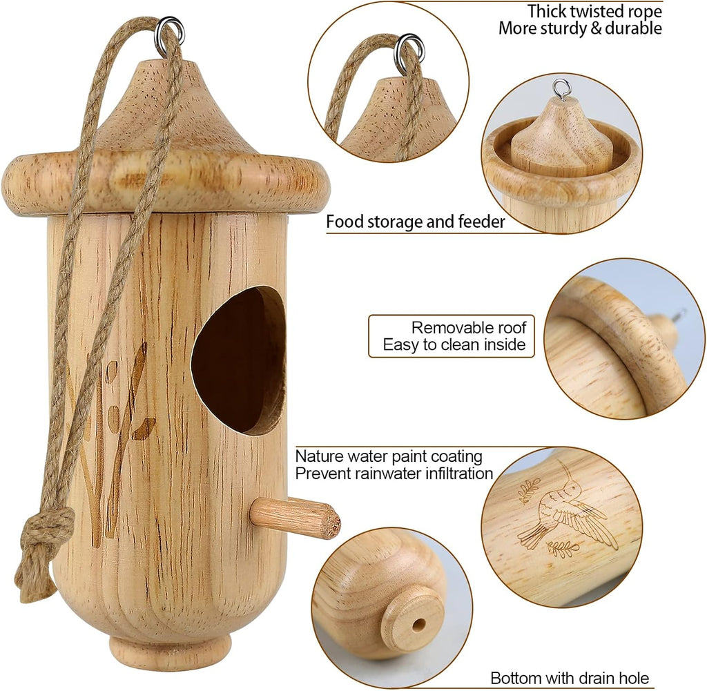 Wooden Hummingbird House for Hanging, 3 Pack with Hemp Ropes V482850