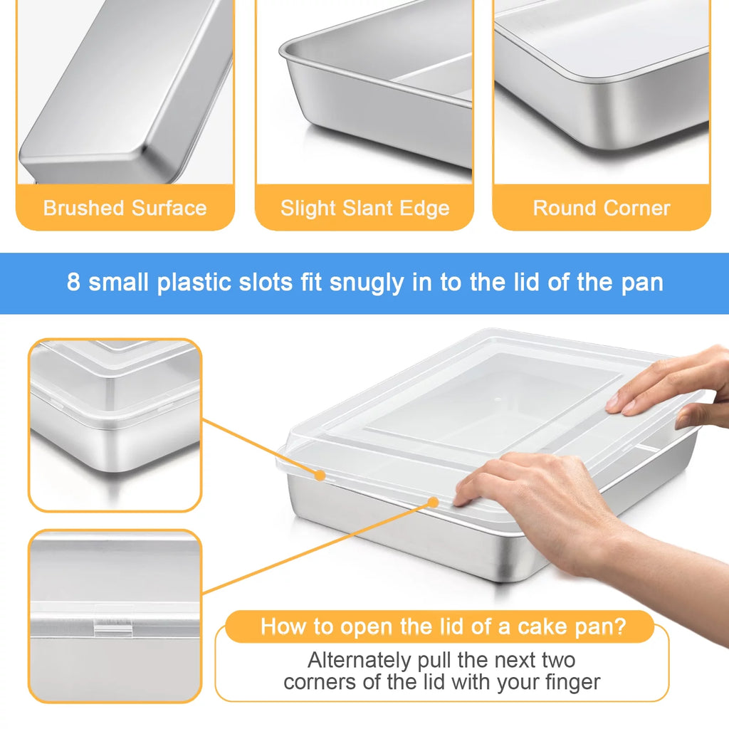 Stainless Steel Baking Pan with Lid, 12⅓ x 9¾ x 2 Inch Rectangle Set of 4 O70144