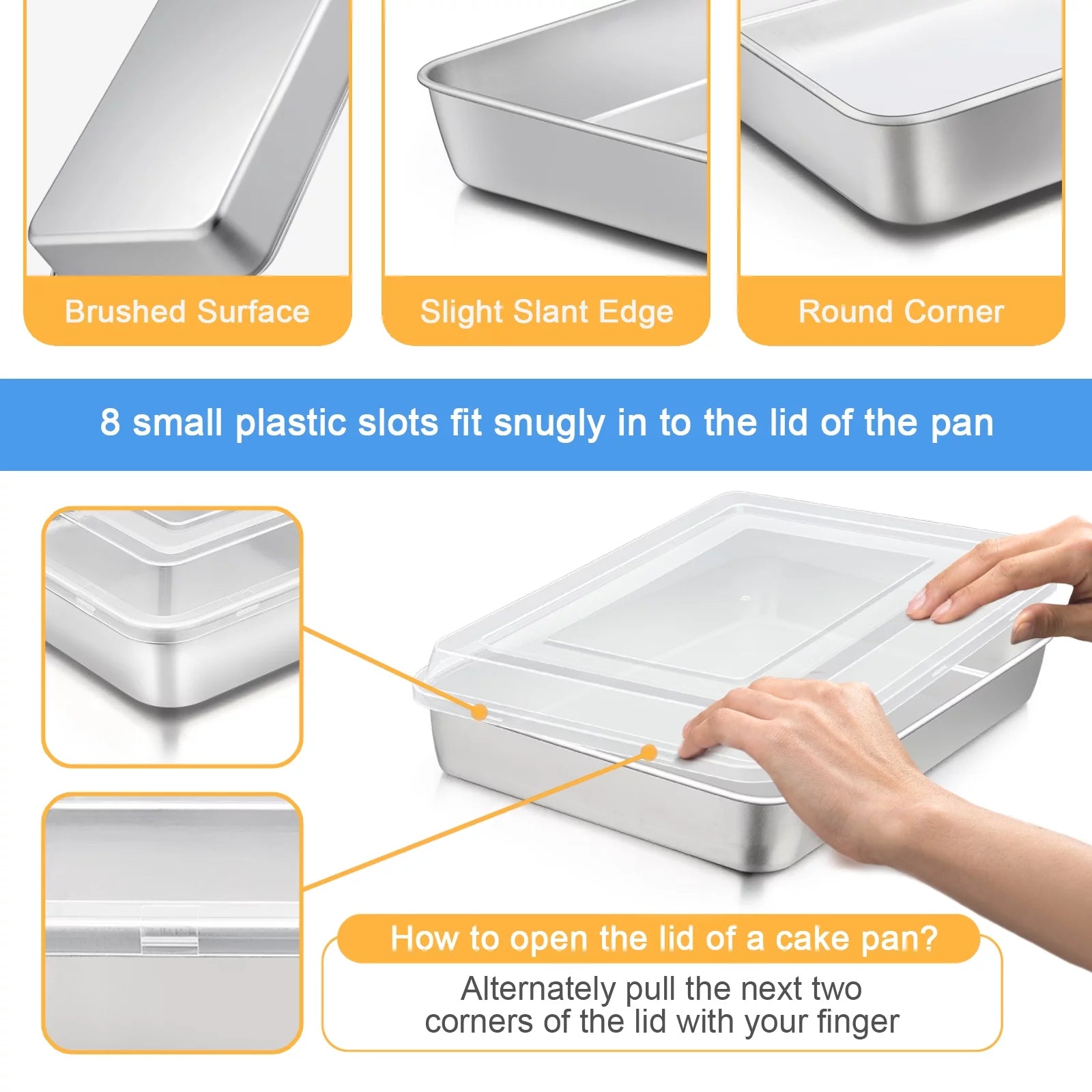 Stainless Steel Baking Pan with Lid, 12⅓ x 9¾ x 2 Inch Rectangle Set of 4 O70144