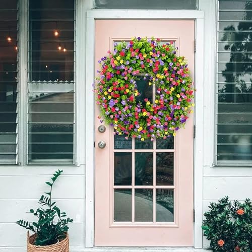Colorful Cottage Wreath Spring Summer Hanging Ornament, Artificial Handmade Decoration D6420