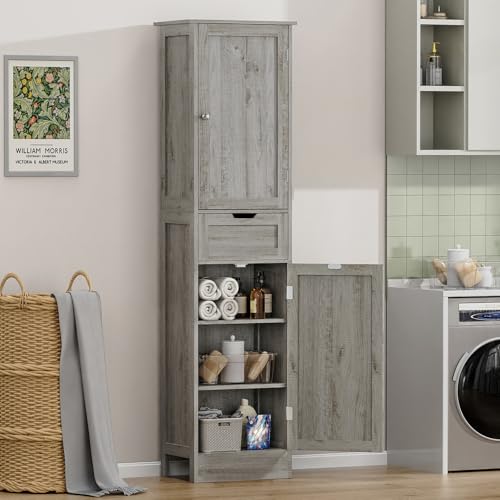 67" Tall Bathroom Cabinet with 2 Doors and 1 Drawer, Adjustable Shelves T930834