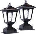 Solar Post Lights Outdoor, Solar Lamp Post Cap Lights, Waterproof Fence Post Solar Lights for Wood Fence Deck Patio Garden Outside Decorative, Fit on 4x4 Wood Posts, 15 Lumens, Black (2 Pack)