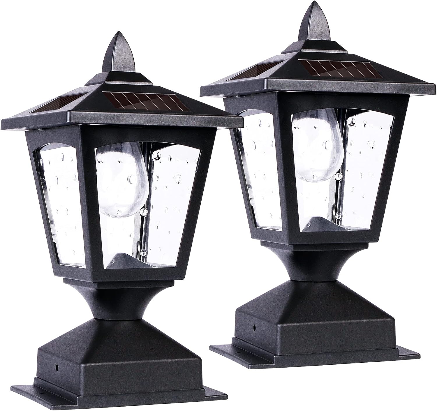 Solar Post Lights Outdoor, Solar Lamp Post Cap Lights, Waterproof Fence Post Solar Lights for Wood Fence Deck Patio Garden Outside Decorative, Fit on 4x4 Wood Posts, 15 Lumens, Black (2 Pack)