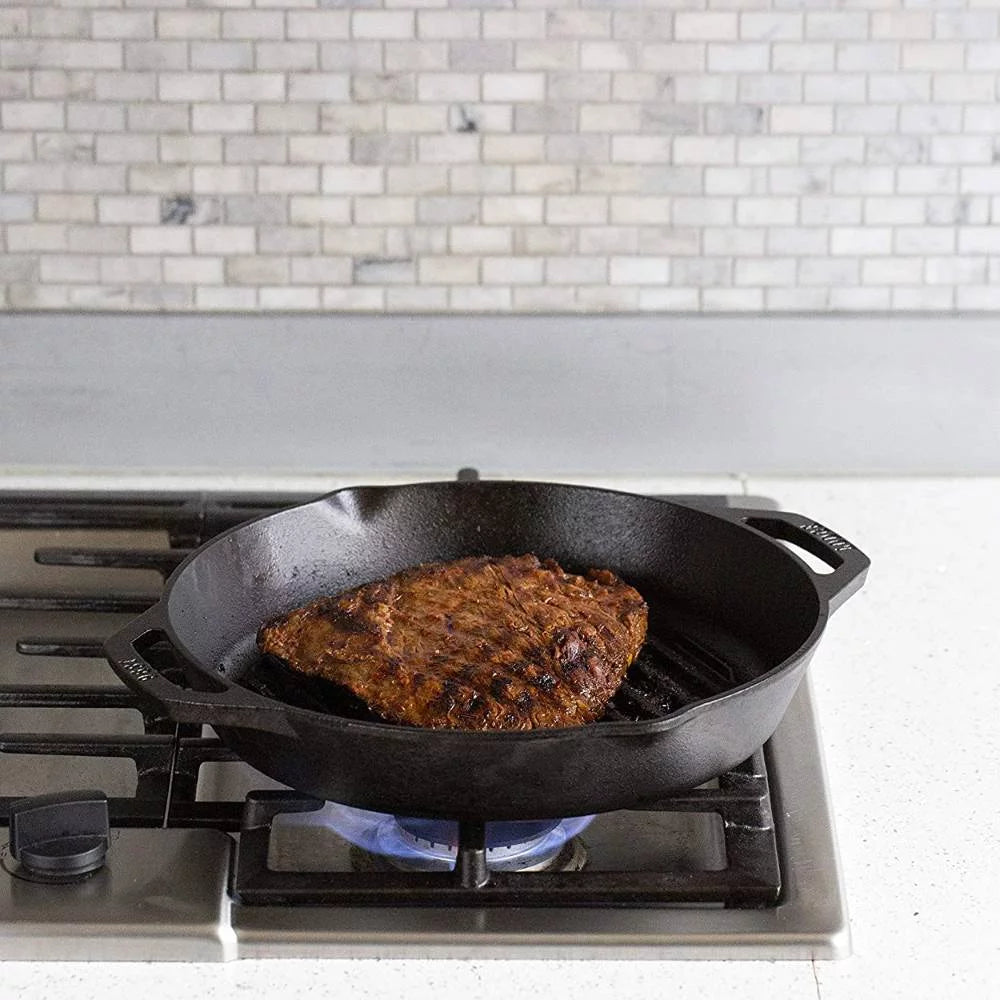 Cast Iron Grill Pan for Indoor and Outdoor Use, 12 Inch X601