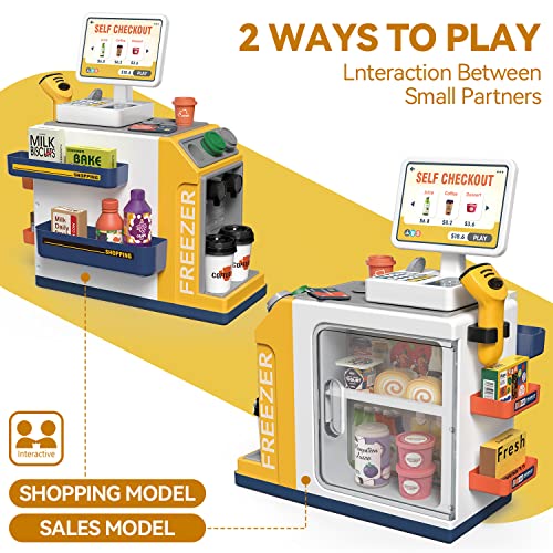 Cash Register Playset for Kids - 48PCS Pretend Play Money, Calculator, Scanner, Credit Card and Play Food S776931