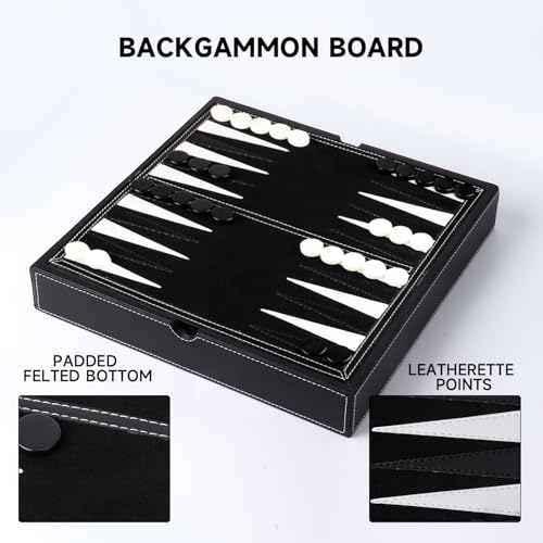 16" 3-in-1 Wooden Folding Chess, Checker & Backgammon Board Game Set L259
