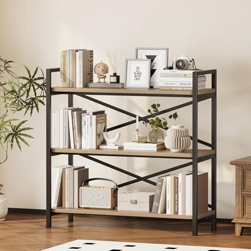 3 Tier Industrial Bookcase, Rustic Etagere Bookshelf for Living Room U5786