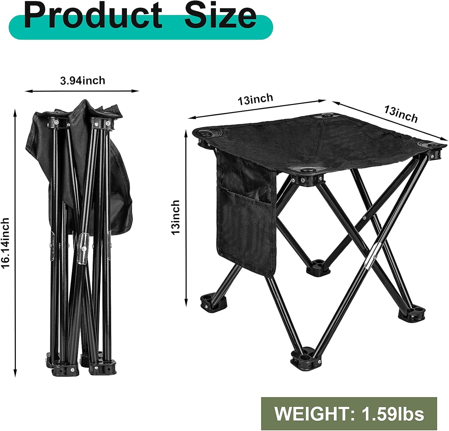 Folding Camping Stool with Side Pocket and Storage Bag O8081