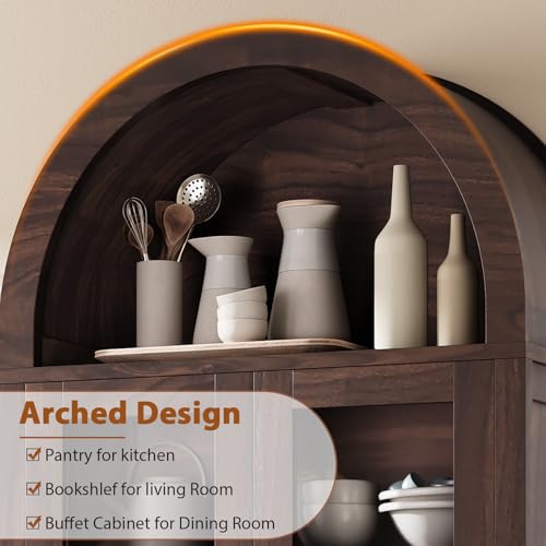 Arched Bookshelf Pantry Cabinet with Drawers and Shelves, 71" Tall P830902