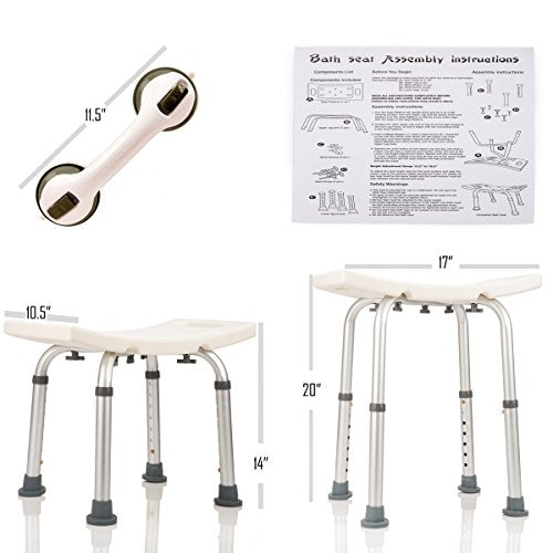 Adjustable Shower Chair with Grab Bar, Plastic Bath Seat, 300 Lb Capacity E9090