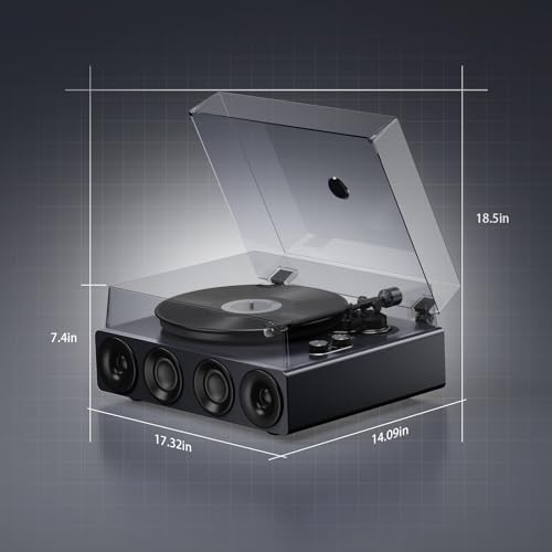 Record Player with Built-in Speakers, Belt Drive 2-Speed, Grey Y522