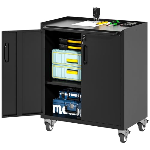 Mobile Tool Storage Cabinet with Wheels,Heavy Duty Rolling Tool Cabinets for Garage,Metal Storage Cabinets with 4 Drawer and 1 Locking Doors,Assembly Required