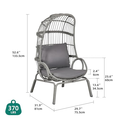 Outdoor Egg Chair with Stand & Cushion, Patio Rattan Basket Chair R237278