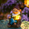 OwMell Solar Powered LED Garden Gnome Statue Decoration Drinking Coffee Gnome Figurine Statue Ornament for Outdoor Home Garden Patio Yard Lawn 7"