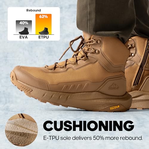 Men's Tactical Hiking Boots Lightweight Cushion Sole Side Zipper 8 Inches C799