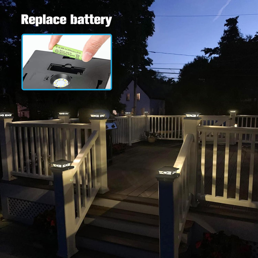 Solar Post Cap Lights for Fence Posts, White and Black N86488