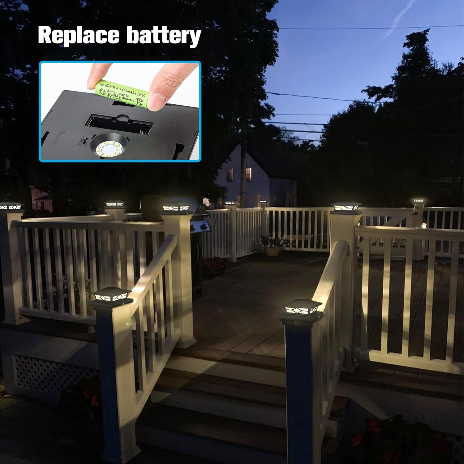 Solar Post Cap Lights for Fence Posts, White and Black N86488