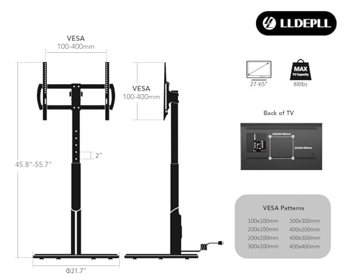 Mobile TV Stand with Power Outlet, Rolling Cart for 27-65 Inch Monitors, Height Adjustable H3227