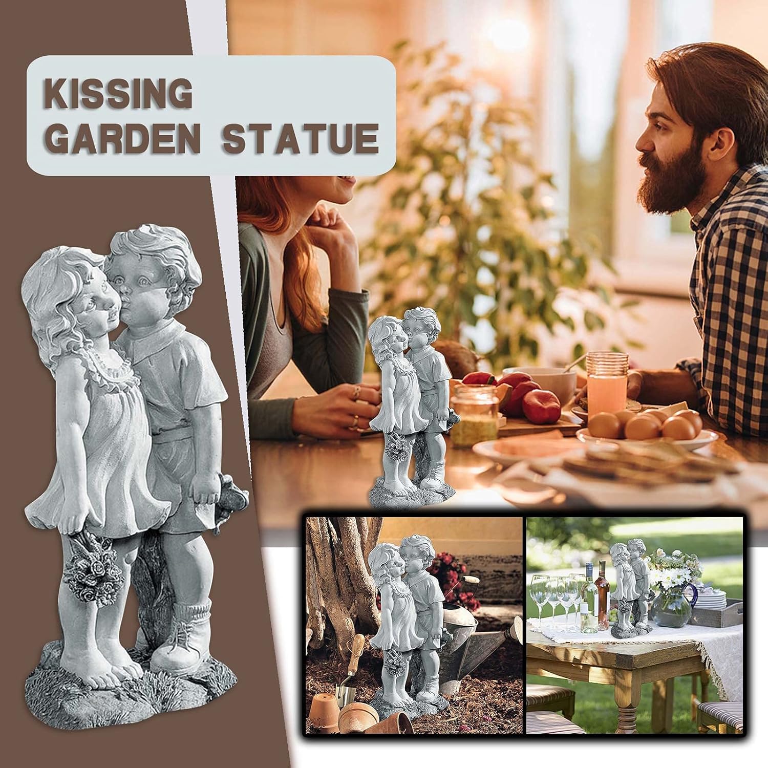Outdoor Kissing Bench Statue Garden Ornament Set A249