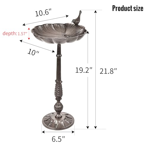 Heavy Duty Cast Iron Tall Bird Bath for Garden, Shell-Shape Metal Bird Feeder Fountain Bowl, Outdoor Yard Deck Standing Birdbath Y473075