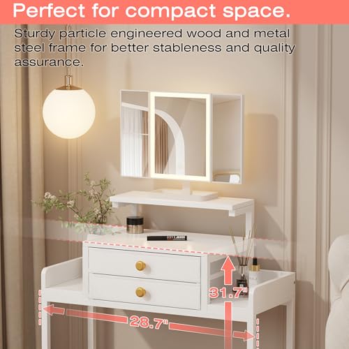 White Vanity Desk with Mirror and Lights R8919