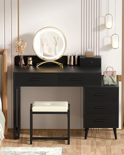 White Vanity Desk with Mirror and Lights, 6 Drawers and Stool Z334