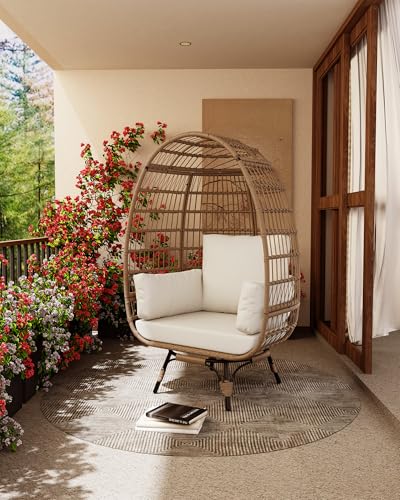 Wicker Egg Chair with Cushions and Ottoman L257