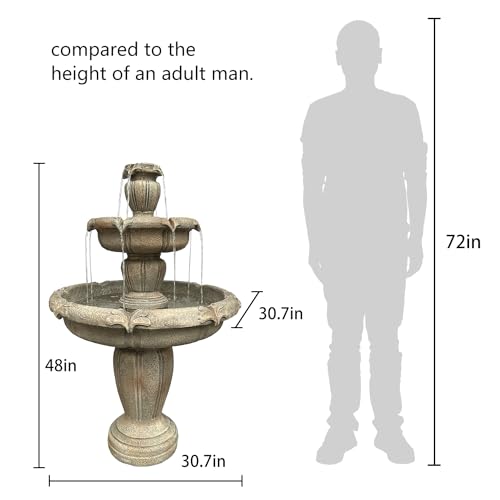 Outdoor Floor Water Fountain, 3-Tier Concrete with Electric Pump C406329