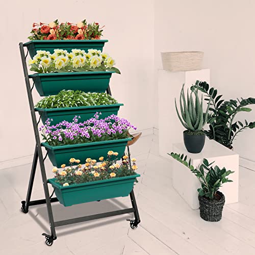 Vertical Garden Planter with Wheels, 5 Boxes, Outdoor Elevated Bed T3802