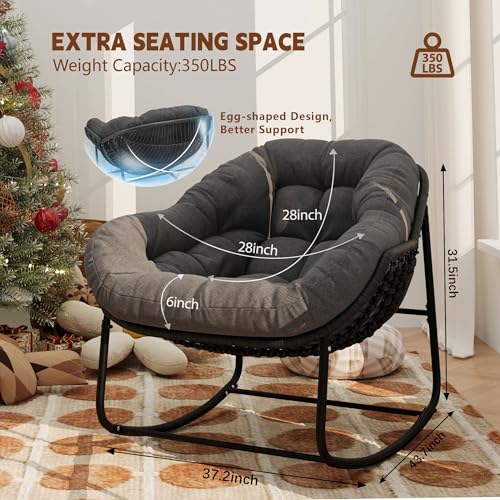 Wicker Egg Rocking Chair with Padded Cushion for Patio and Garden J177274