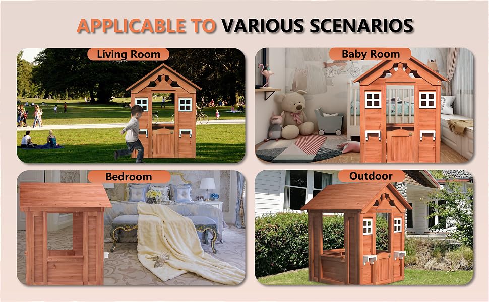 Outdoor Wood Playhouse for Kids Ages 3-6 with Door and Windows K869699