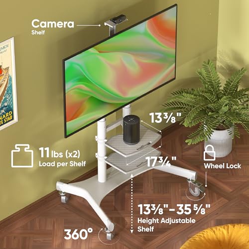 Mobile TV Stand on Wheels for 50-86 Inch TVs, Adjustable Height, Rolling Cart with Shelves B525016