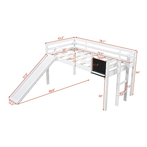 Wood House Loft Bed Frame with Slide and Storage Shelves Z806