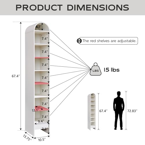 Arched Bookshelf, 7-Tier Bookcase with Adjustable Shelves A456