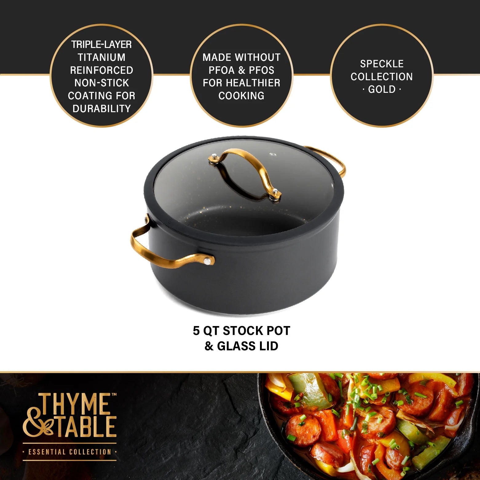 Non-Stick 5 QT Stock Pot with Glass Lid A5744